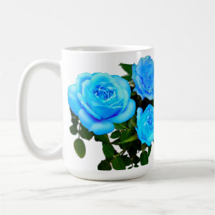 Elegant teal blue roses blue floral blue flowers coffee mug
