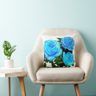 Elegant teal blue roses blue floral blue flowers cushion