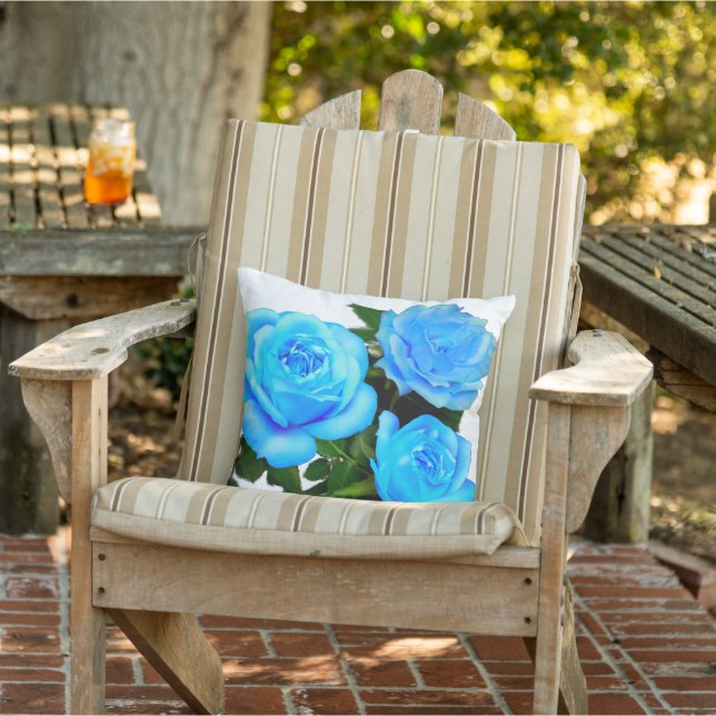 Elegant teal blue roses blue floral blue flowers cushion (Chair)