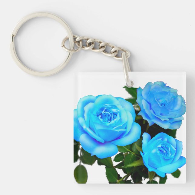 Elegant teal blue roses blue floral blue flowers key ring (Front)