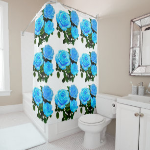 Elegant teal blue roses blue floral blue flowers shower curtain