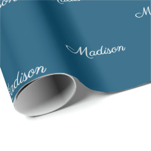 Elegant teal blue script custom name birthday wrapping paper
