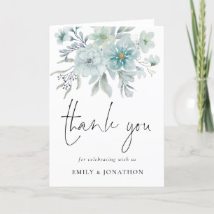 Elegant Teal Blue Sea Mist Floral Thank You Card