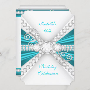 Elegant Teal Blue Silver Diamond Birthday Party 2 Invitation