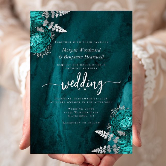 Elegant Teal Blue Silver Floral Wedding (Creator Uploaded)