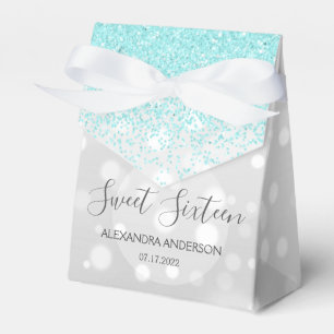 Elegant Teal Blue Silver Glitter Sweet Sixteen Favour Box