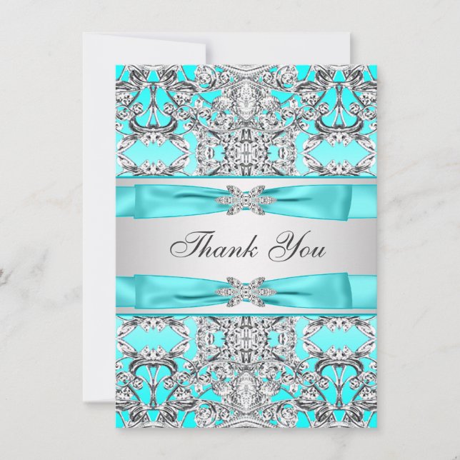 Elegant Teal Blue Silver Thank You (Front)