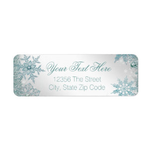 Elegant Teal Blue Snowflake Return Address Label