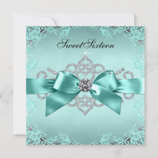 Elegant Teal Blue Sweet 16 Birthday Party Invitation (Front)