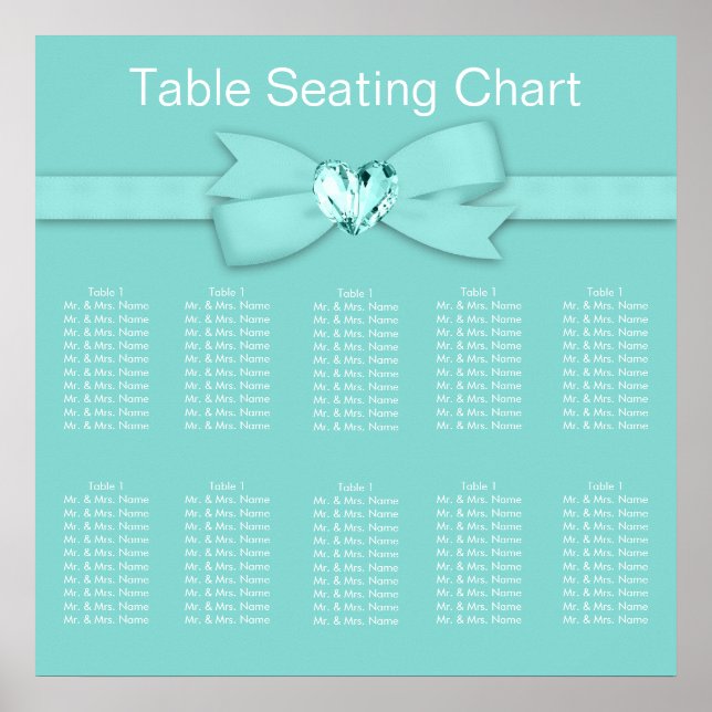 Elegant Teal Blue Wedding Seating Chart (Front)