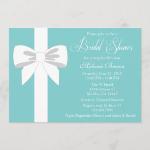 Elegant Teal Blue White Ribbon Bridal Shower Invitation