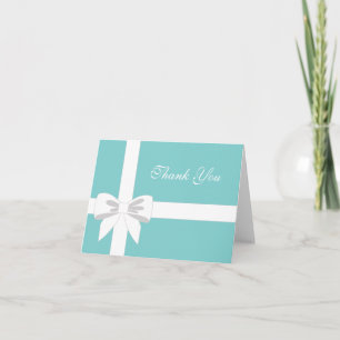 Elegant Teal Blue White Ribbon Thank You Card