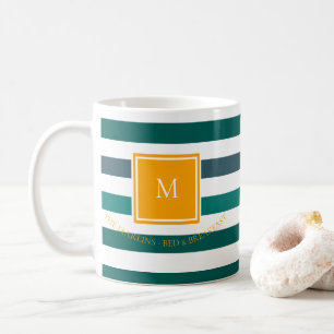 Elegant Teal Blues White Striped Monogram B & B Co Coffee Mug