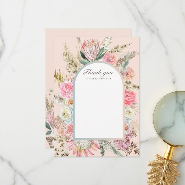 elegant teal bohemian floral Thank You Card (Front/Back In Situ)