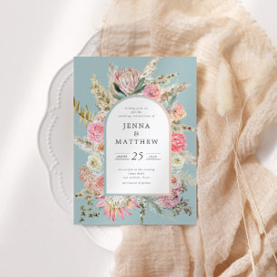 Elegant Teal Bohemian Floral Wedding Invitation