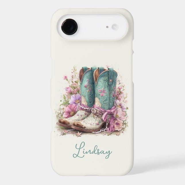 Elegant Teal Boots with Flowers Monogrammed (Back)