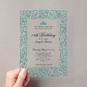 Elegant Teal Border 18th Birthday Debut Acrylic Invitations