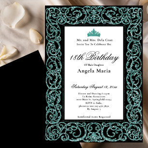 Elegant Teal Border 18th Birthday Debut Invitation