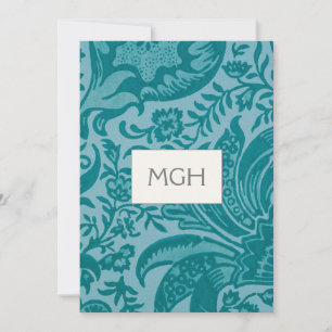 Elegant Teal Botanical Monogram Thank You Card