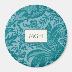 Elegant Teal Botanical Pattern Monogram Magnet