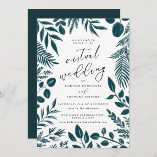 Elegant Teal Botanical Virtual Wedding Invitation