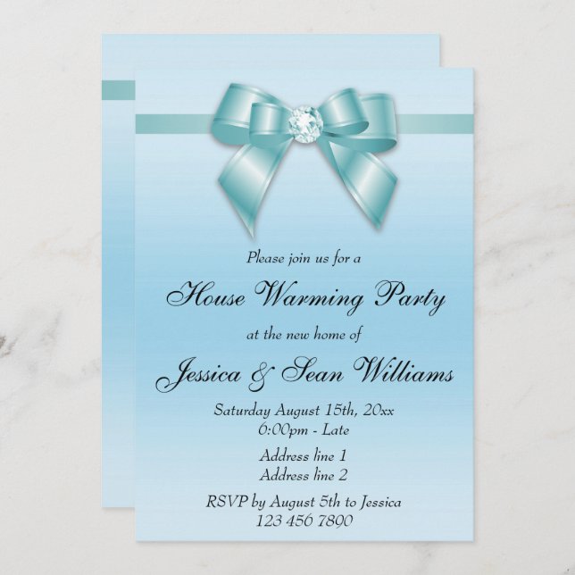 Elegant Teal Bow House Warming Party Invitation (Front/Back)