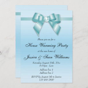 Elegant Teal Bow House Warming Party Invitation