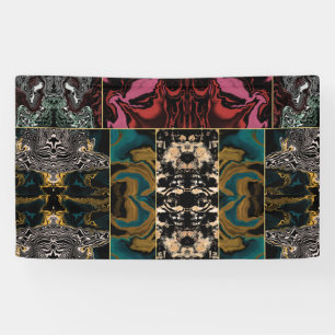 Elegant Teal Burgundy Gold Marble Liquid Abstract Banner