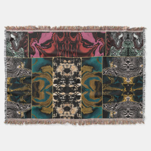 Elegant Teal Burgundy Gold Marble Liquid Abstract Throw Blanket