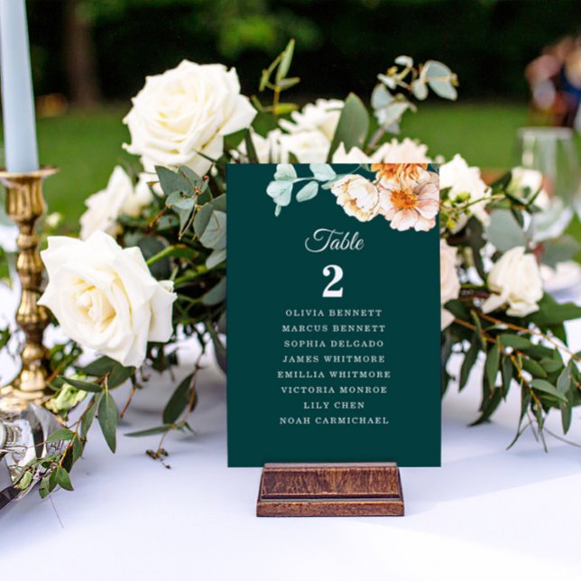 Elegant Teal Burnt Orange Table Plan Fall Wedding Table Number (Creator Uploaded)