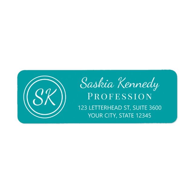 Elegant Teal Business Monogram Return Address Label (Front)