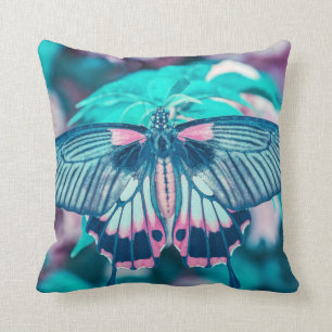 Elegant Teal Butterfly Close-up Throw Pillow