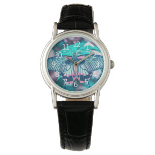 Elegant Teal Butterfly Close-up   Women's Watch
