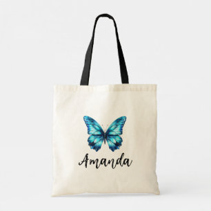 Elegant Teal Butterfly Name Girly Tote Bag