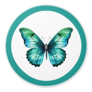 Elegant Teal Butterfly Turquoise Blue Drawer Knob