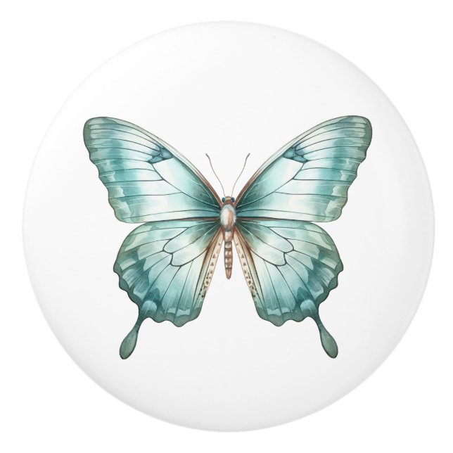 Elegant Teal Butterfly Turquoise Blue Drawer Knob (Front)
