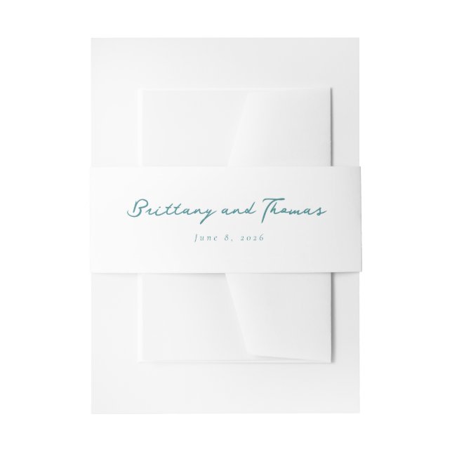 Elegant Teal Calligraphy Invitation Belly Band (Front Example)
