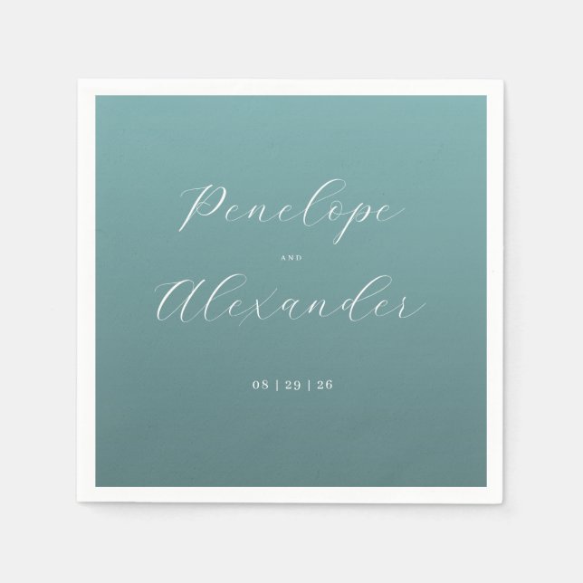 Elegant Teal Calligraphy Napkin (Front)