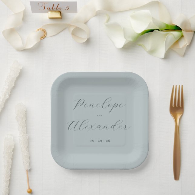 Elegant Teal Calligraphy Paper Plate (Wedding)