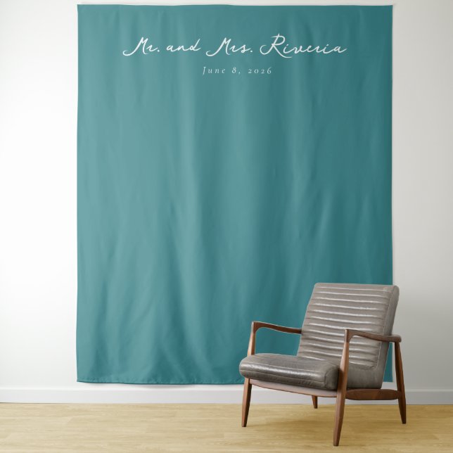 Elegant Teal Calligraphy Tapestry (In Situ)