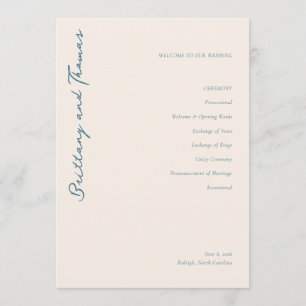 Elegant Teal Calligraphy Wedding Ceremony Program