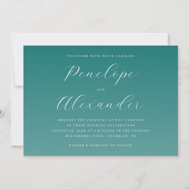 Elegant Teal Calligraphy Wedding Invitation (Front)