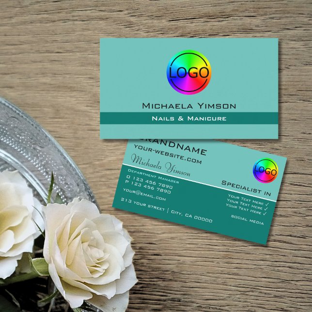 Elegant Teal Classic Chic with Logo Professional Business Card (Creator Uploaded)
