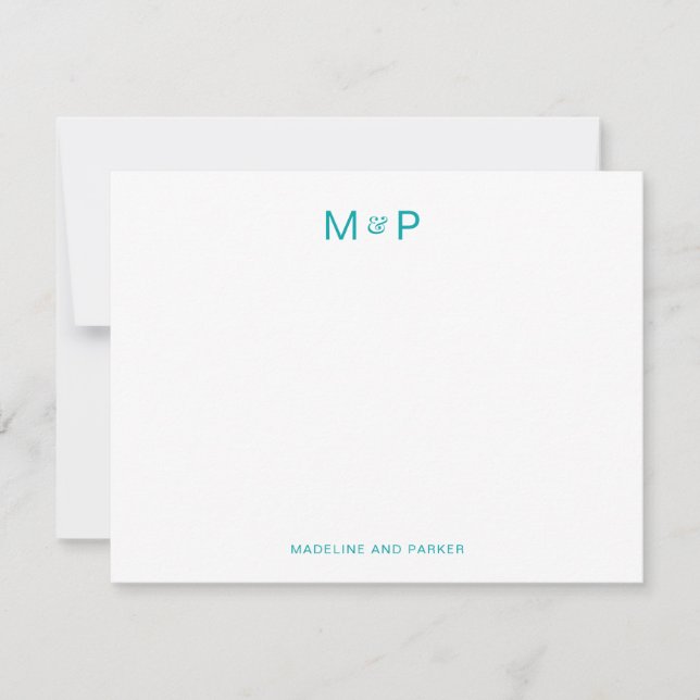 Elegant Teal Contemporary Couple Monogram Card (Front)