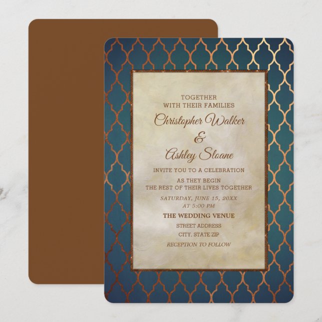 Elegant Teal Copper Wedding Invitation (Front/Back)
