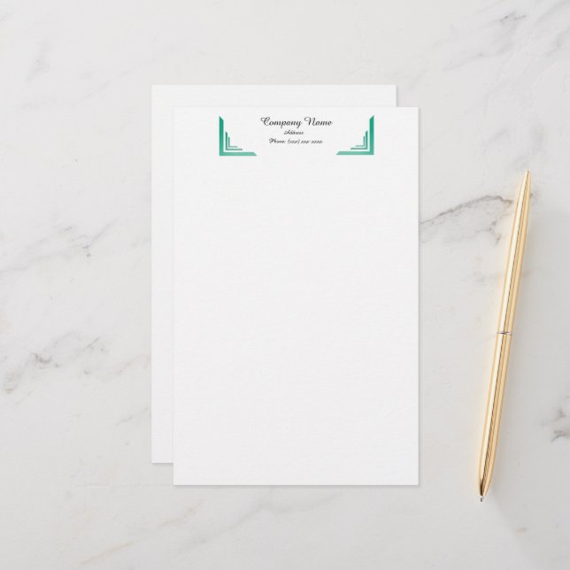 Elegant Teal Corner Border Professional Stationery (Front/Back In Situ)