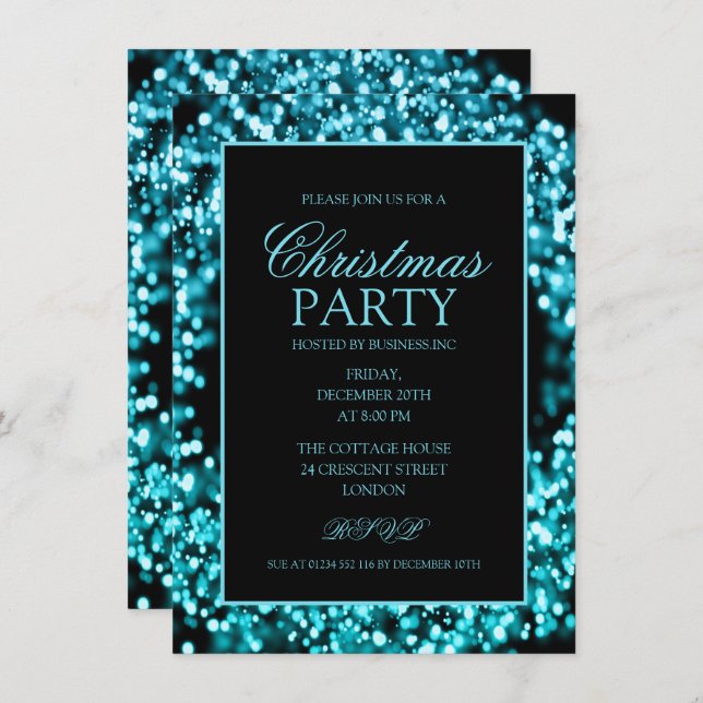 Elegant Teal Corporate Christmas Lights Party Invitation (Front/Back)