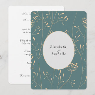 Elegant Teal Cream Flowers Grasses Invitation