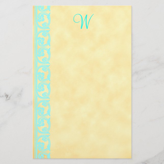 Elegant Teal Custom Monogram Stationery (Front)