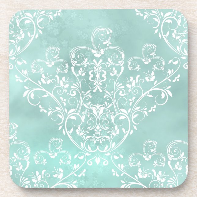 Elegant Teal Damask Coasters (Front)